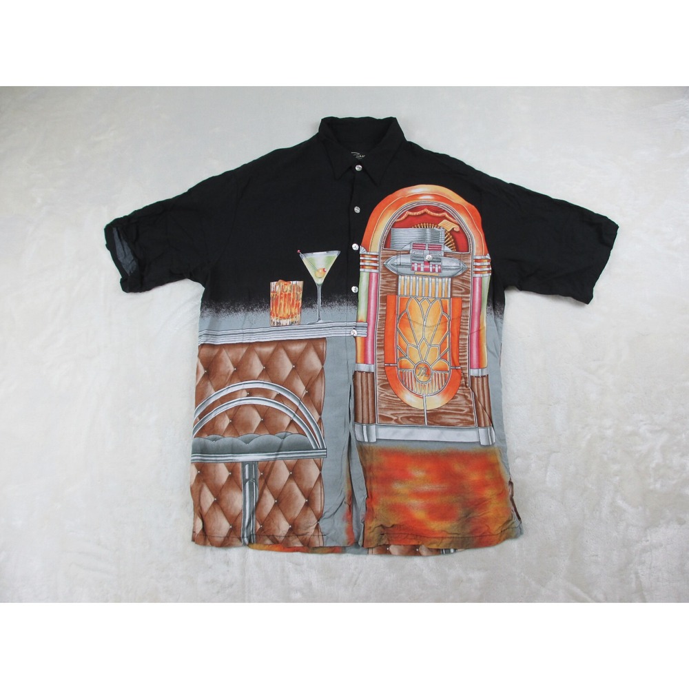 Tori Richard Shirt Mens Extra Large Black Button Up Jukebox Camp Party USA